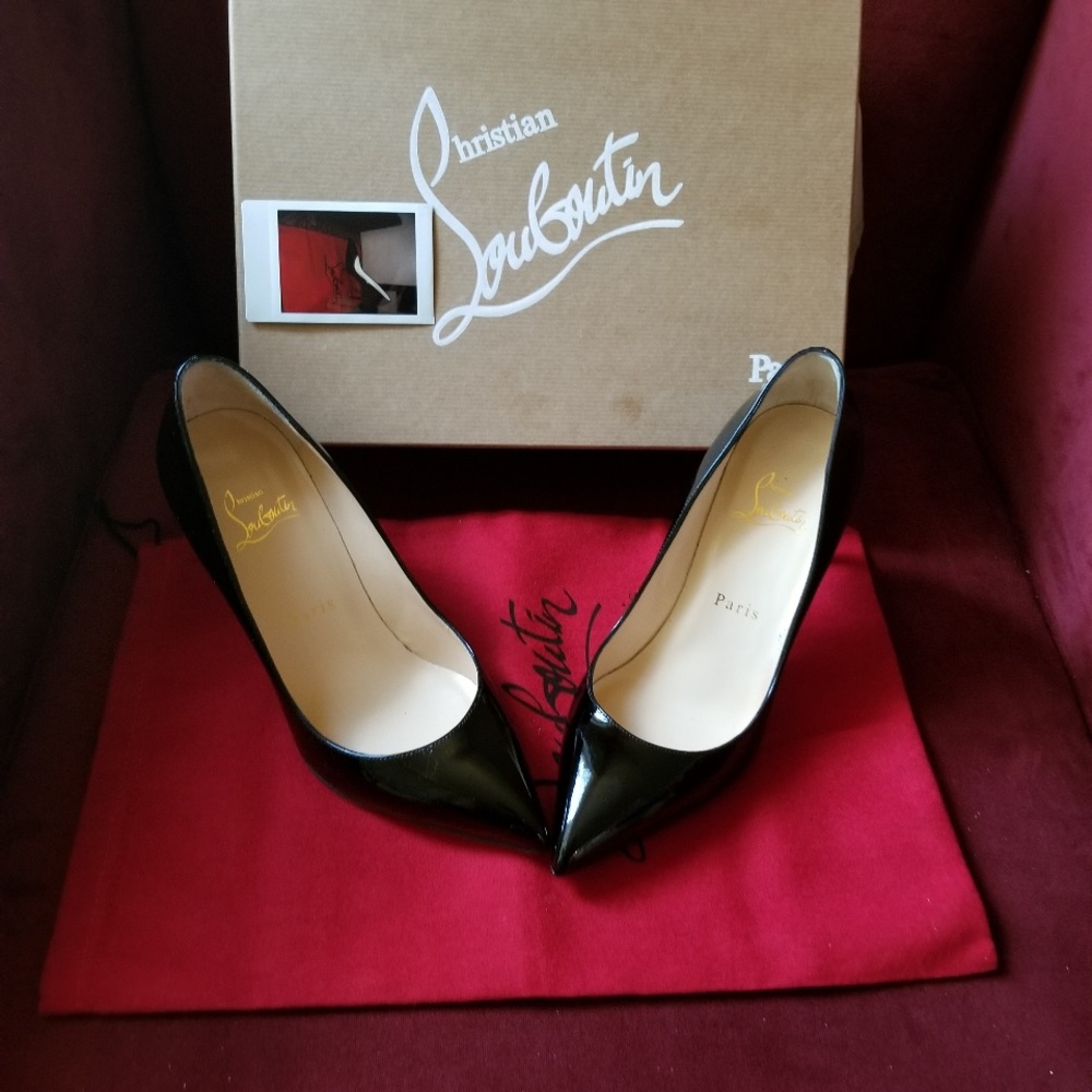 Christian Louboutin Black Patent Pointed Pumps with Red Sole